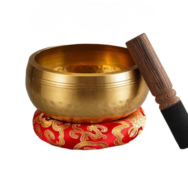 Close-up detail of hand-hammered brass singing bowl texture